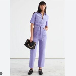 & Other Stories Purple Corduroy Belted Jumpsuit